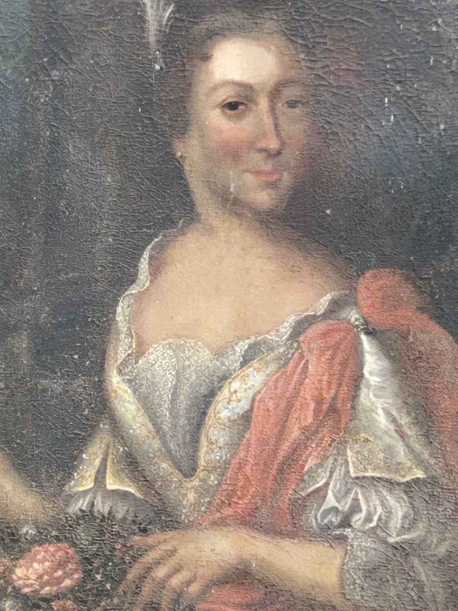 French School Portrait Of A Woman From The Early 18th Century, Oil On Canvas, In Need Of Restoration -photo-2