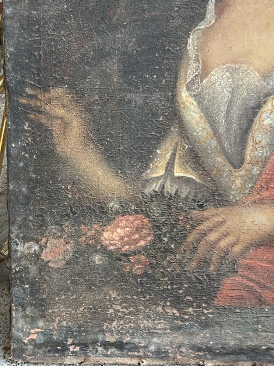 French School Portrait Of A Woman From The Early 18th Century, Oil On Canvas, In Need Of Restoration -photo-3