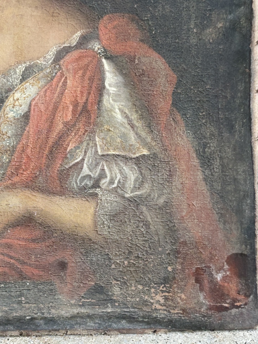 French School Portrait Of A Woman From The Early 18th Century, Oil On Canvas, In Need Of Restoration -photo-4