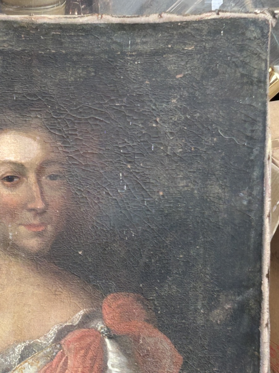 French School Portrait Of A Woman From The Early 18th Century, Oil On Canvas, In Need Of Restoration -photo-1