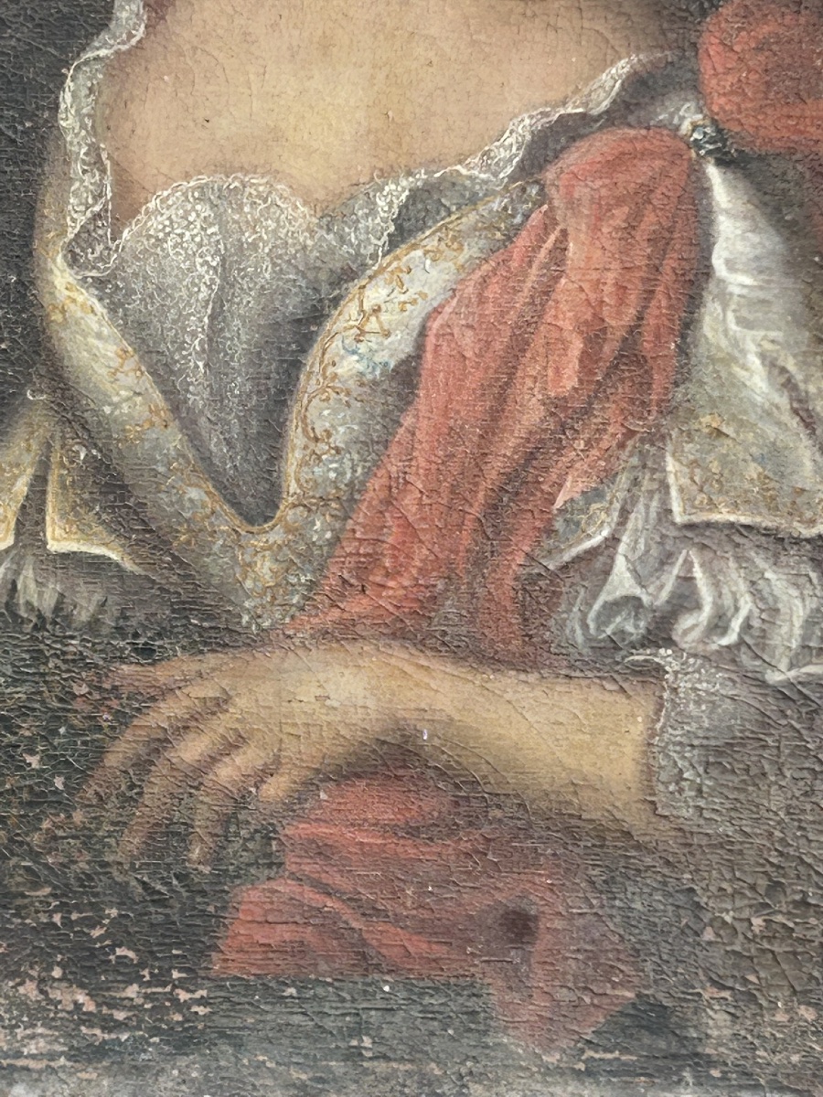 French School Portrait Of A Woman From The Early 18th Century, Oil On Canvas, In Need Of Restoration -photo-4