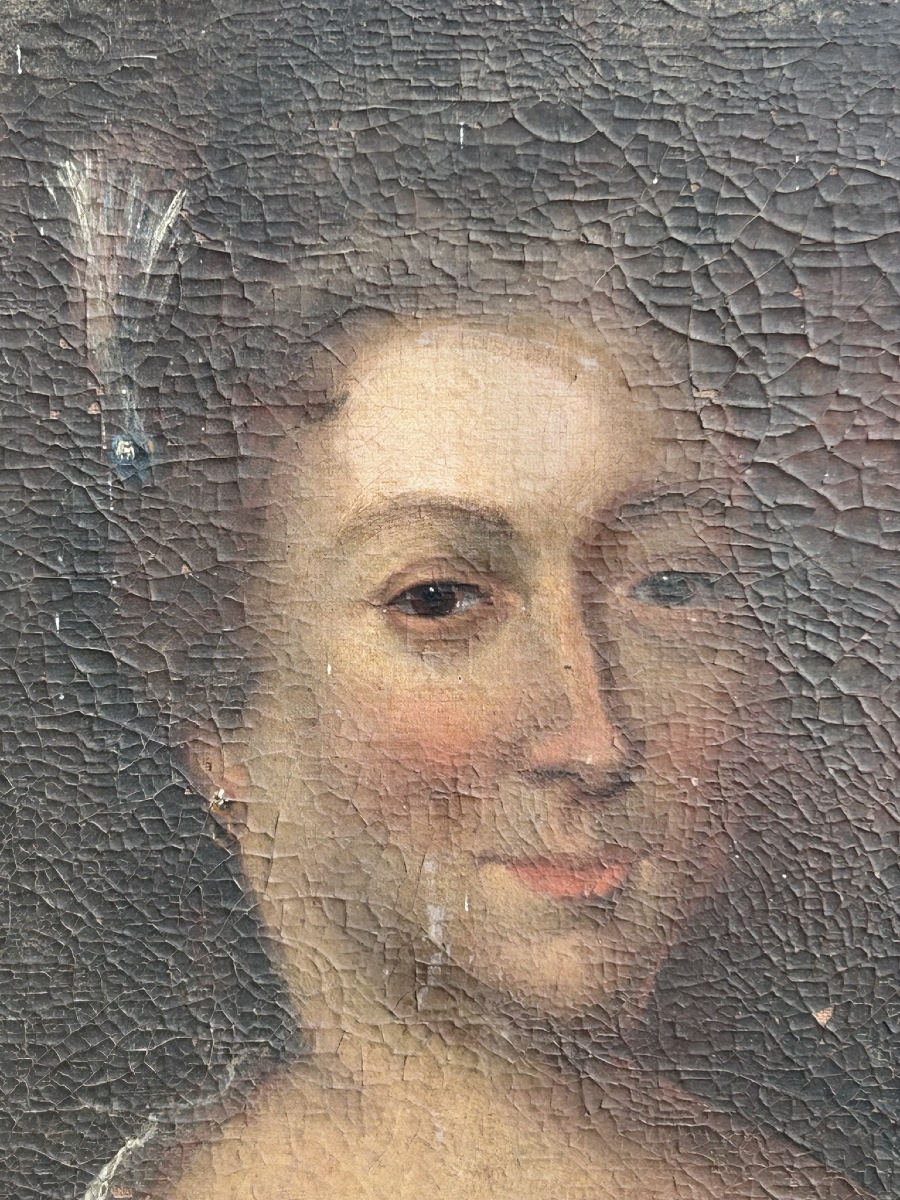 French School Portrait Of A Woman From The Early 18th Century, Oil On Canvas, In Need Of Restoration -photo-7