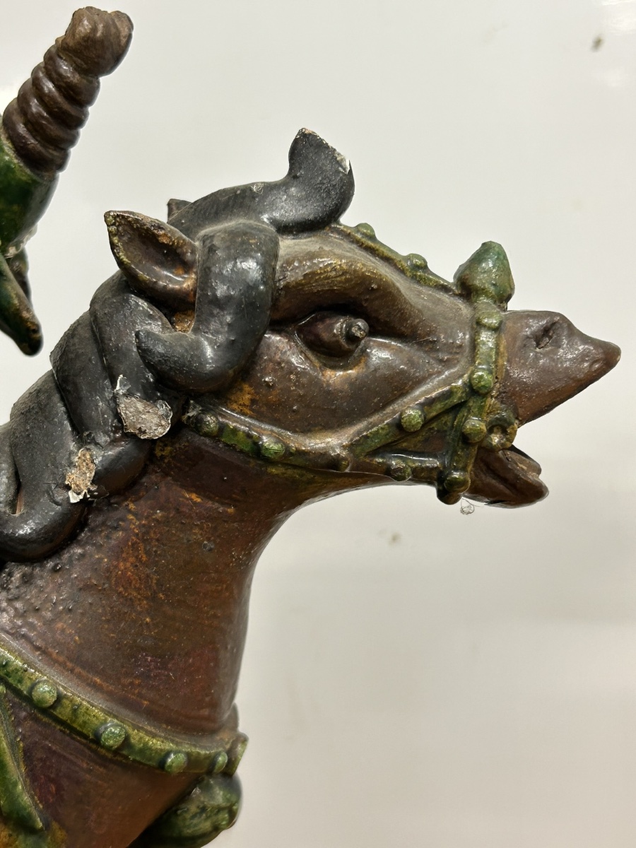 Chine du Sud importante tuile faîtière en grès émaillé de style Sancai fin période Qing H 47 cm-photo-3