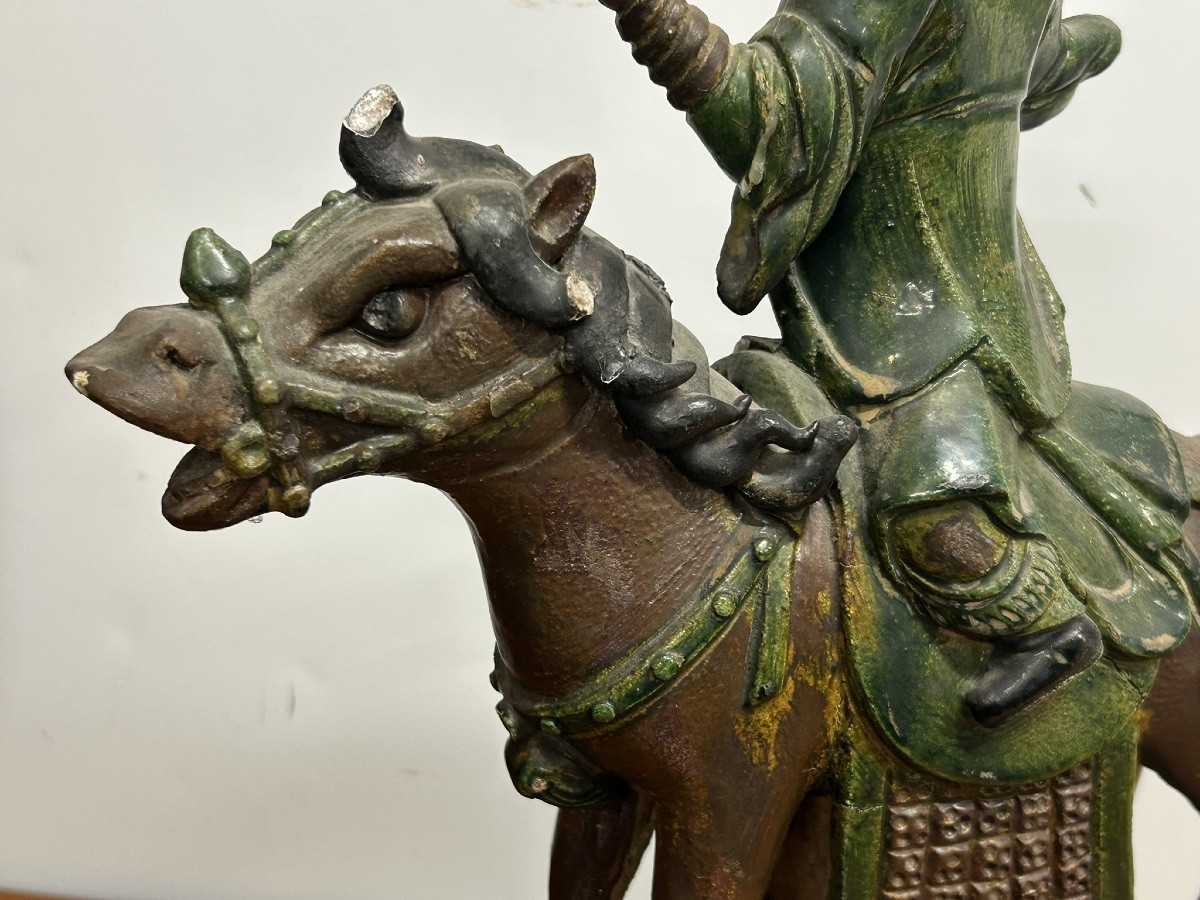 Chine du Sud importante tuile faîtière en grès émaillé de style Sancai fin période Qing H 47 cm-photo-3