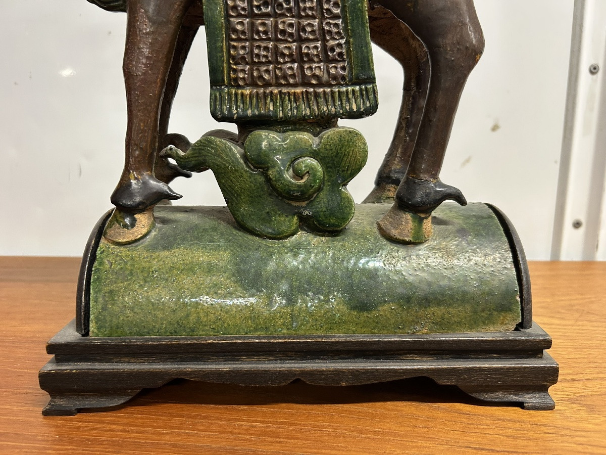 Chine du Sud importante tuile faîtière en grès émaillé de style Sancai fin période Qing H 47 cm-photo-5