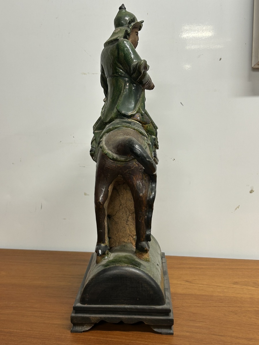 Chine du Sud importante tuile faîtière en grès émaillé de style Sancai fin période Qing H 47 cm-photo-6