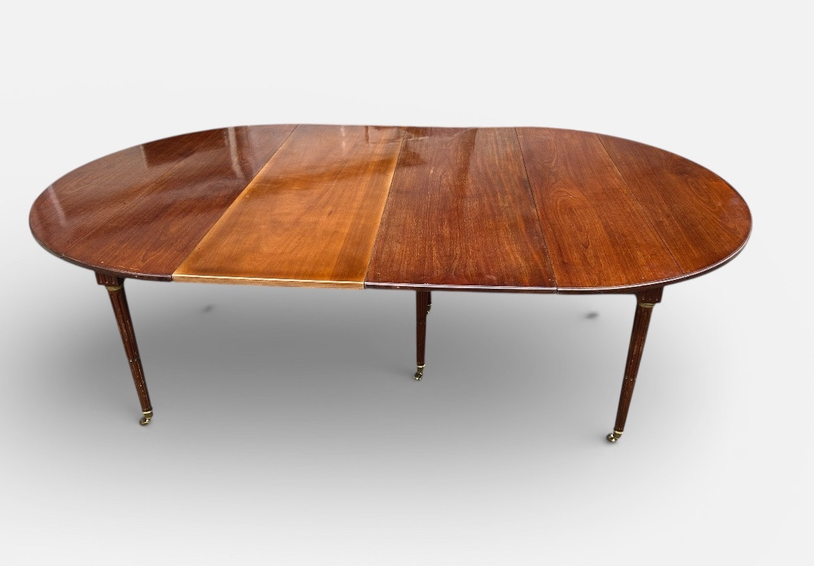 Table de salle à manger en acajou massif d’époque Louis XVI extensible 2 rallonges L 145 cm-photo-4