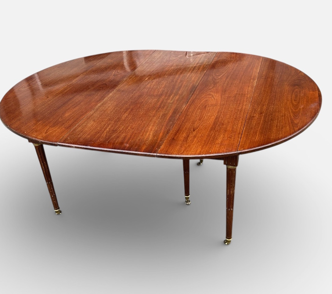 Table de salle à manger en acajou massif d’époque Louis XVI extensible 2 rallonges L 145 cm-photo-5