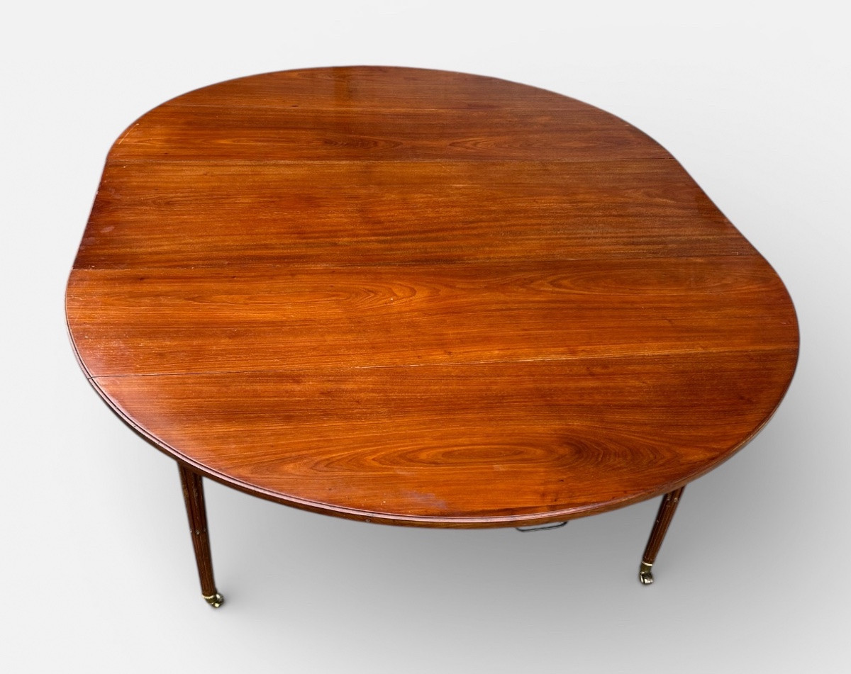 Table de salle à manger en acajou massif d’époque Louis XVI extensible 2 rallonges L 145 cm-photo-6
