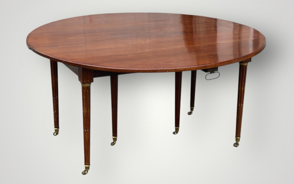 Table de salle à manger en acajou massif d’époque Louis XVI extensible 2 rallonges L 145 cm