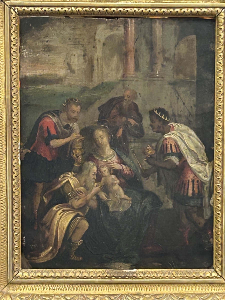 École Flamande du XVIIème siècle l’ Adoration des mages huile sur cuivre peinture religieuse -photo-2