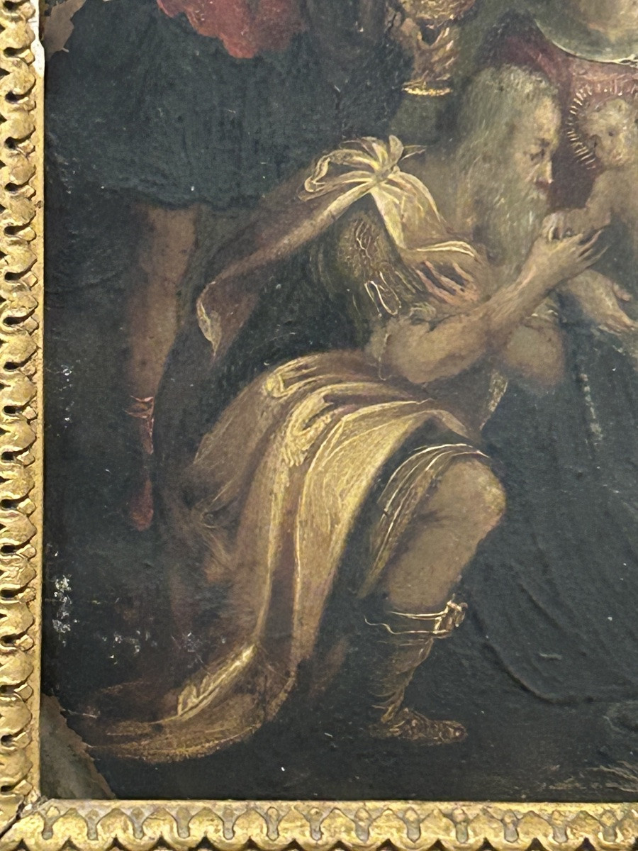 École Flamande du XVIIème siècle l’ Adoration des mages huile sur cuivre peinture religieuse -photo-4