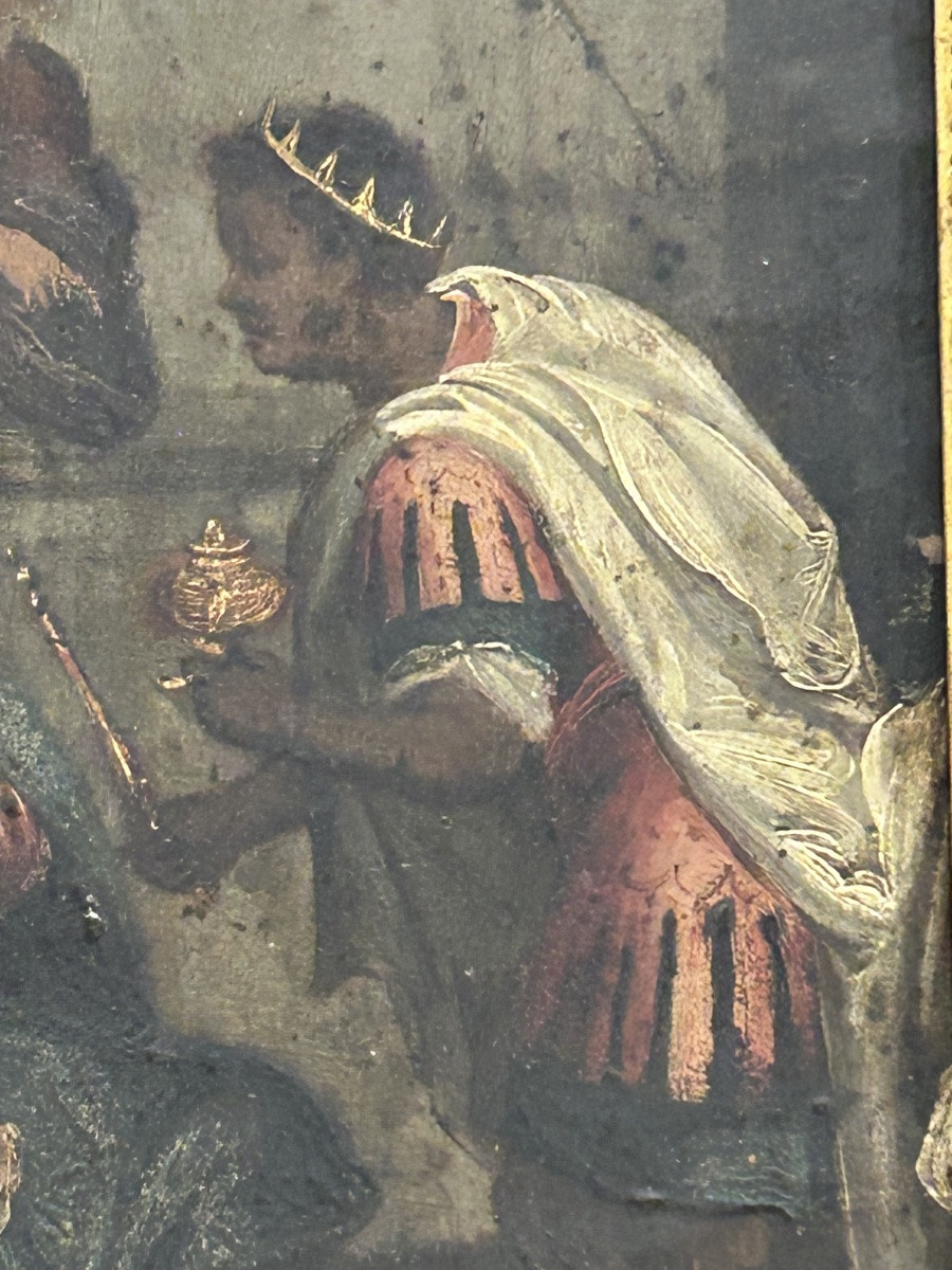 École Flamande du XVIIème siècle l’ Adoration des mages huile sur cuivre peinture religieuse -photo-4