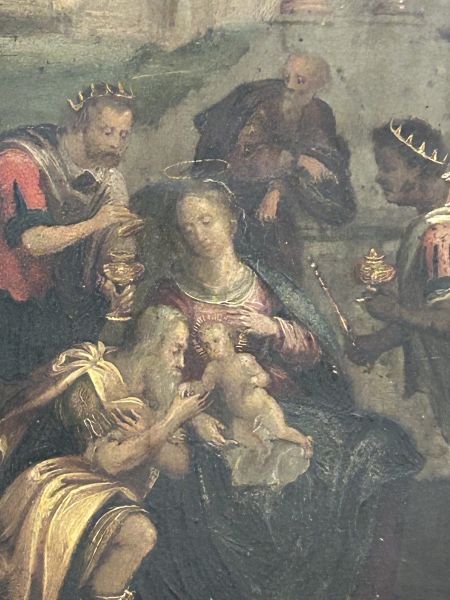 École Flamande du XVIIème siècle l’ Adoration des mages huile sur cuivre peinture religieuse -photo-5