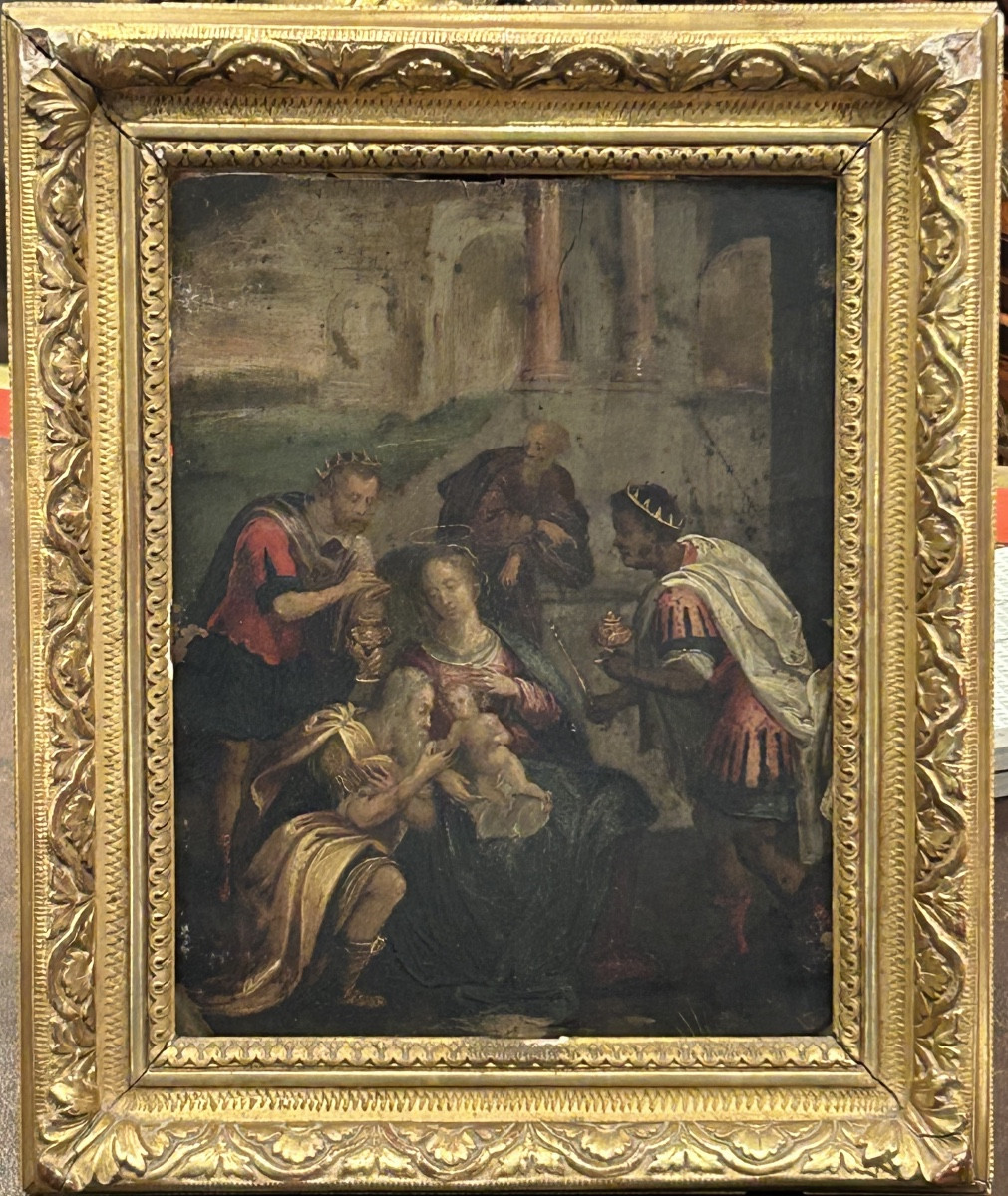 École Flamande du XVIIème siècle l’ Adoration des mages huile sur cuivre peinture religieuse 