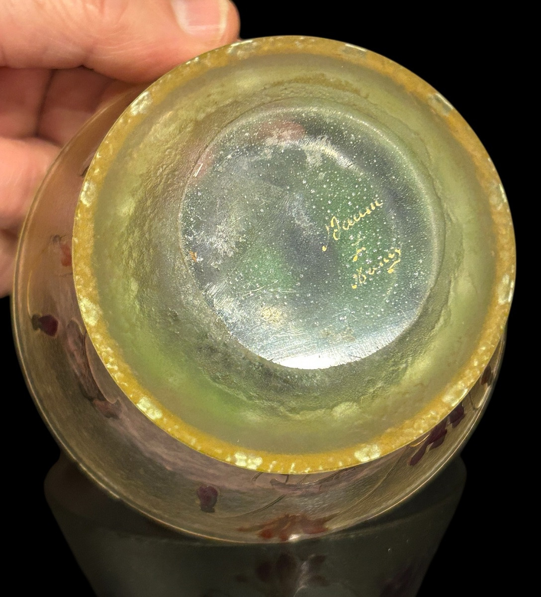 DAUM Nancy - Coupelle tronconique à décor de cyclamens - Art Nouveau - Pâtes de verre - Gallé-photo-6