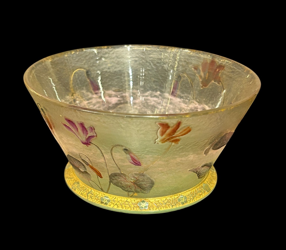 DAUM Nancy - Coupelle tronconique à décor de cyclamens - Art Nouveau - Pâtes de verre - Gallé-photo-8