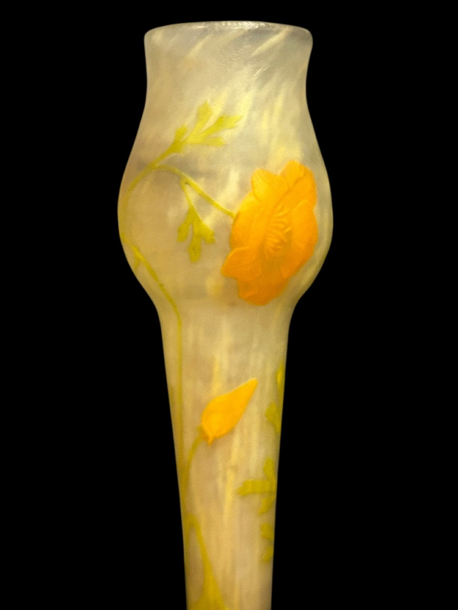 Daum Nancy Grand vase fuselé à décor à plaquette de coquelicots H 31cm pâte de verre - Gallé -photo-1