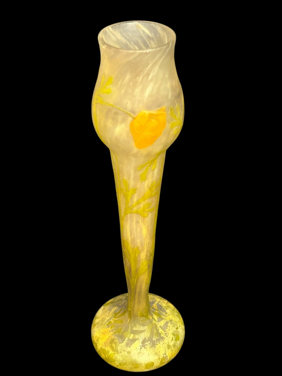 Daum Nancy Grand vase fuselé à décor à plaquette de coquelicots H 31cm pâte de verre - Gallé -photo-4
