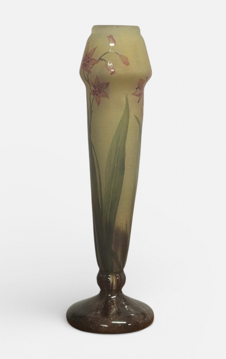 Daum Nancy - Multi-layered Glass Vase With Enameled Floral Decoration - Pâte De Verre - Gallé -photo-4