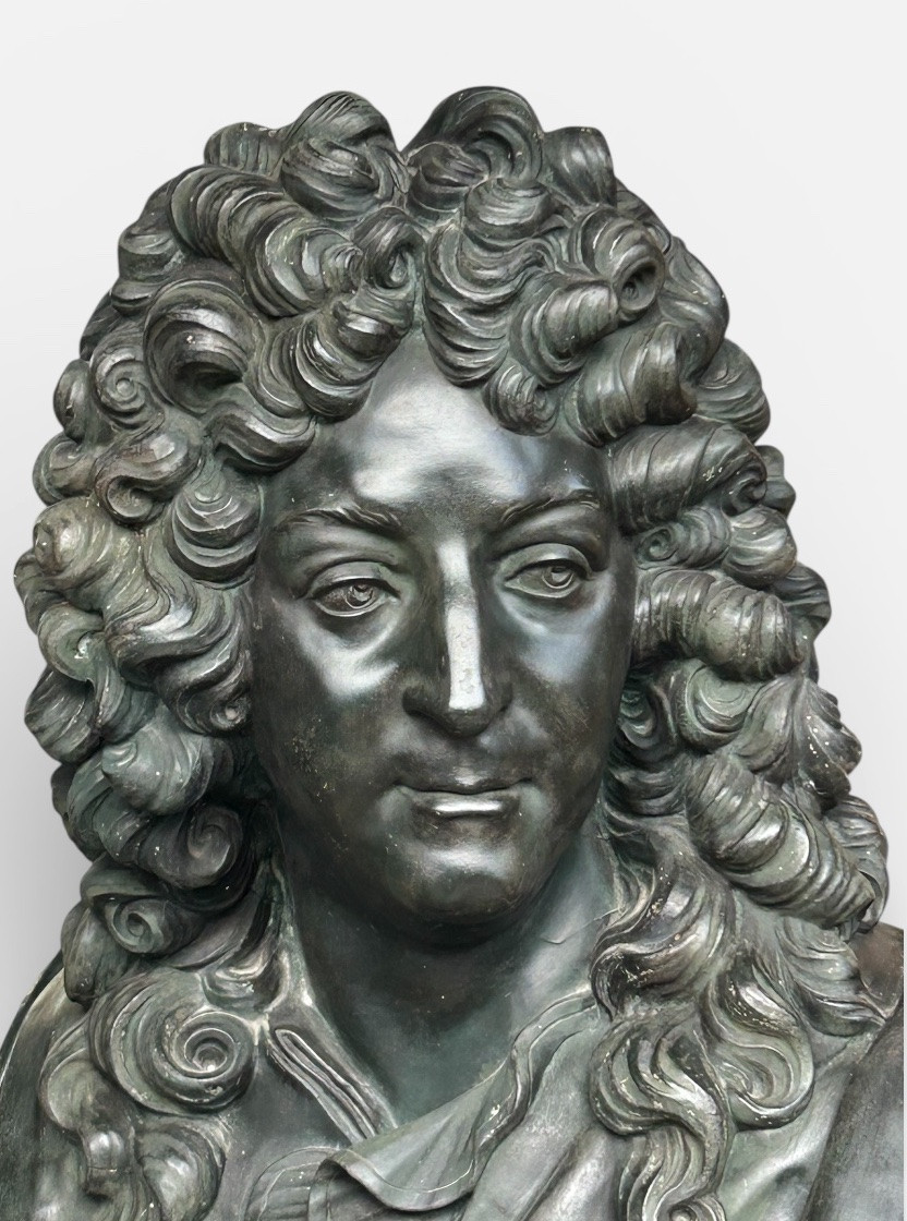 Important Bust Of Jean Baptiste Racine, Patinated Bronze Plaster, After François Girardon, H 75cm-photo-2