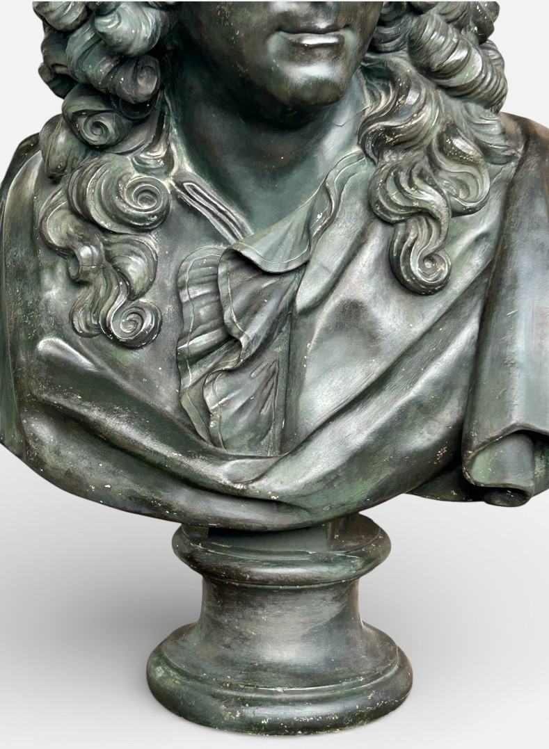 Important Bust Of Jean Baptiste Racine, Patinated Bronze Plaster, After François Girardon, H 75cm-photo-3
