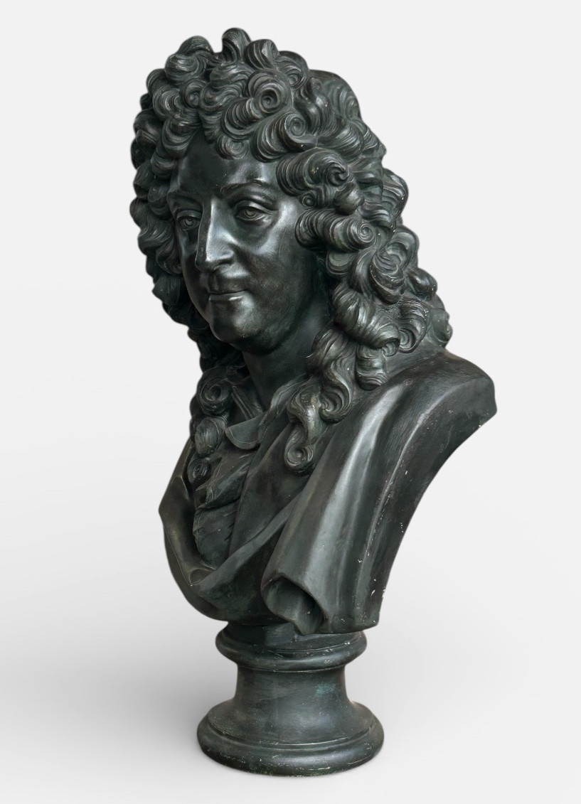 Important Bust Of Jean Baptiste Racine, Patinated Bronze Plaster, After François Girardon, H 75cm-photo-4