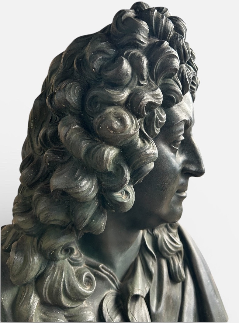Important Bust Of Jean Baptiste Racine, Patinated Bronze Plaster, After François Girardon, H 75cm-photo-6