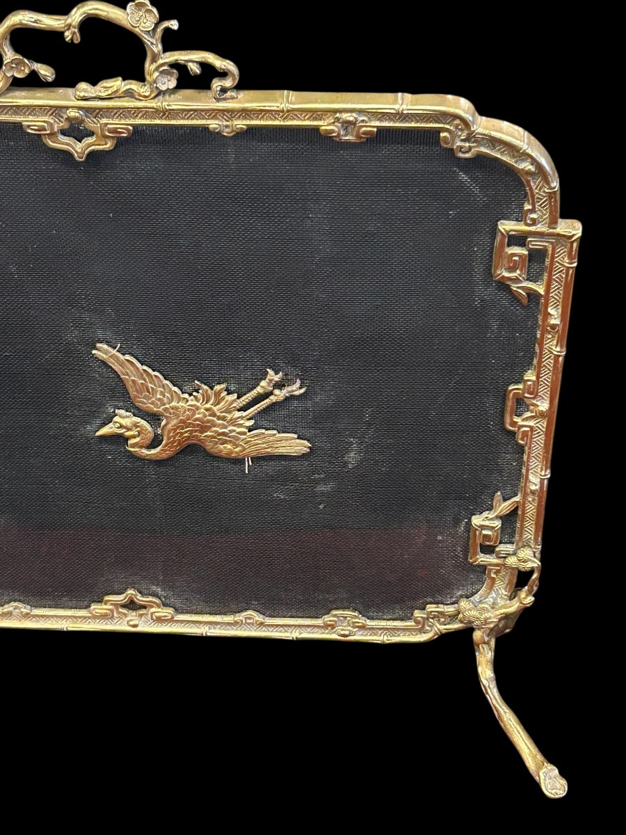 Japanese-style Gilt Bronze Fire Screen/spark Guard, Late 19th Century -photo-4