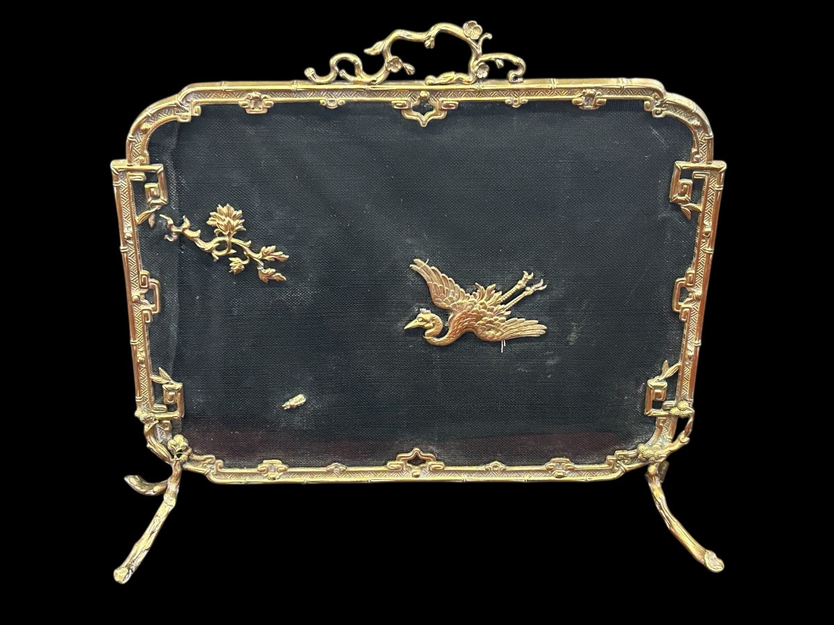 Japanese-style Gilt Bronze Fire Screen/spark Guard, Late 19th Century -photo-2