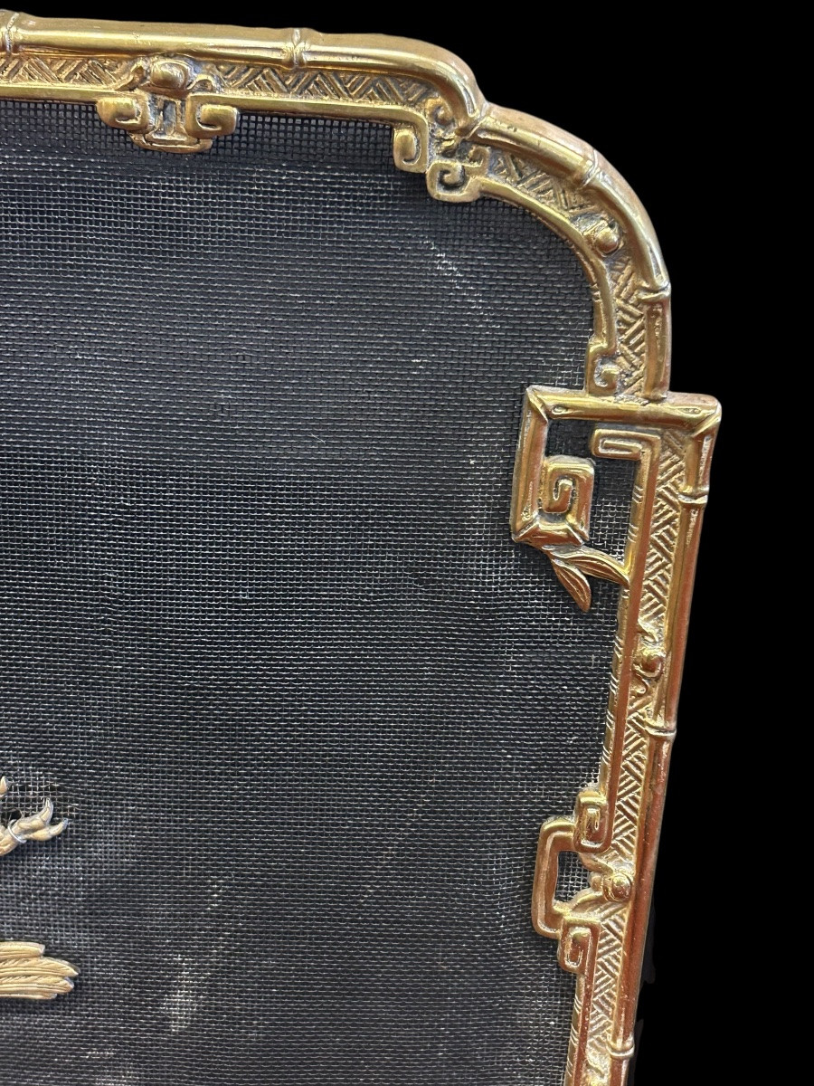 Japanese-style Gilt Bronze Fire Screen/spark Guard, Late 19th Century -photo-5