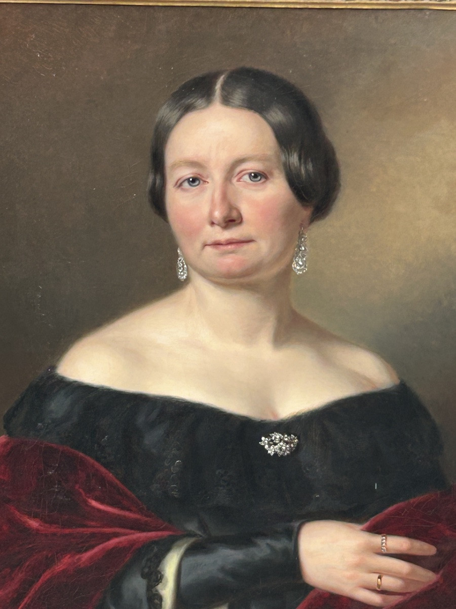 Portrait Of A 19th-century Woman, Oil On Canvas, Circa 1860. Height 103 Cm-photo-3