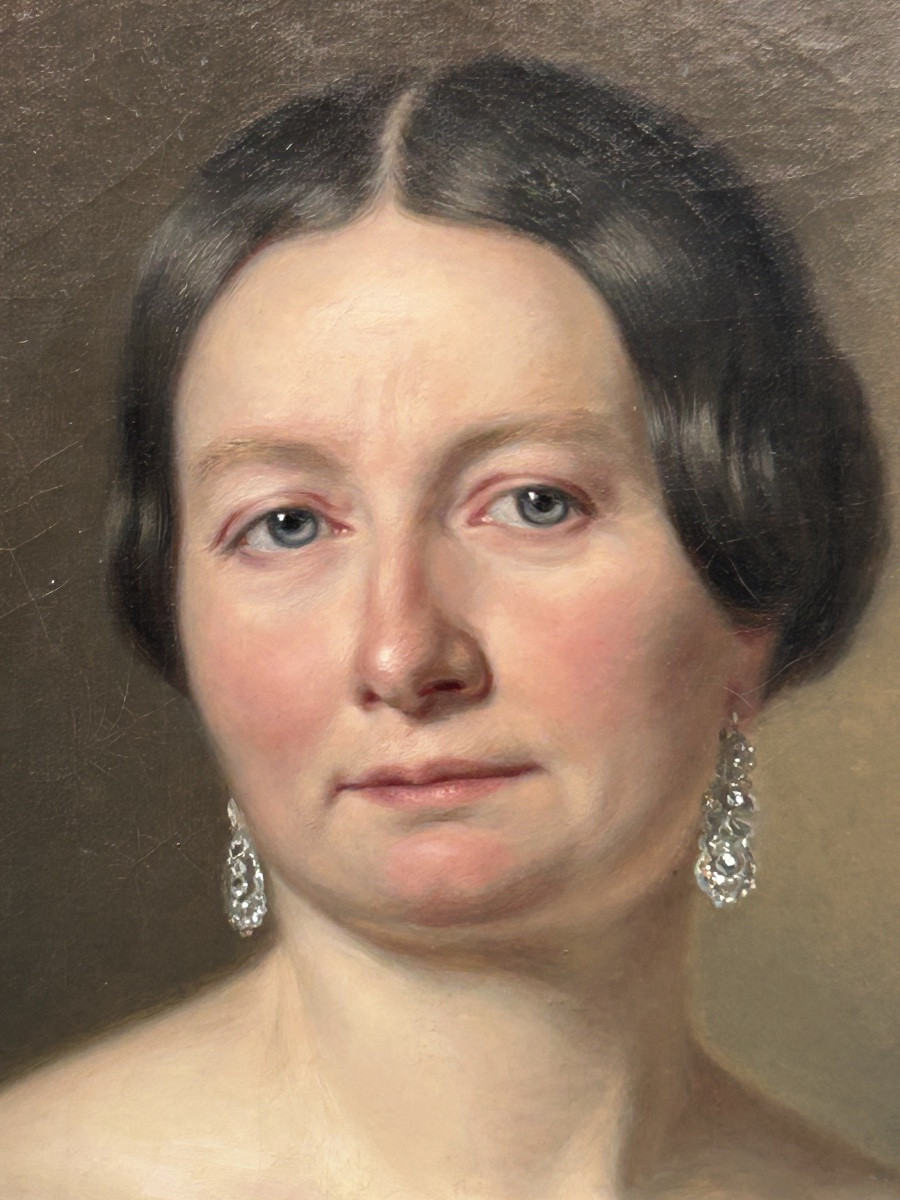 Portrait Of A 19th-century Woman, Oil On Canvas, Circa 1860. Height 103 Cm-photo-4
