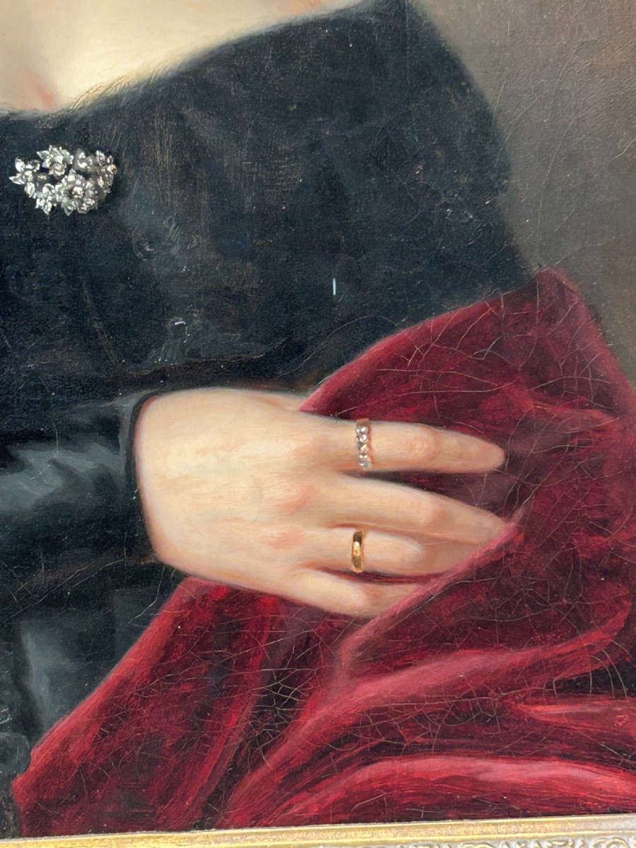 Portrait Of A 19th-century Woman, Oil On Canvas, Circa 1860. Height 103 Cm-photo-1