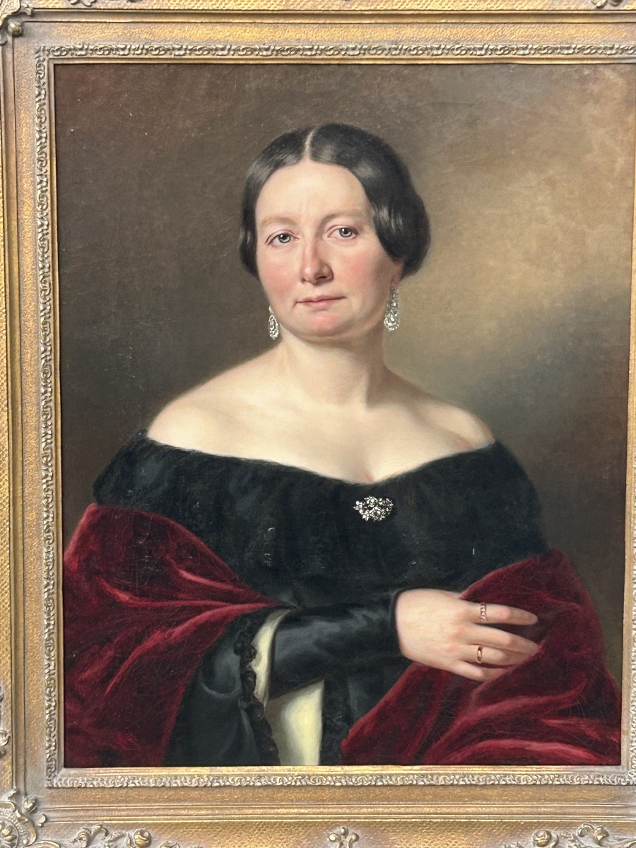 Portrait Of A 19th-century Woman, Oil On Canvas, Circa 1860. Height 103 Cm-photo-6