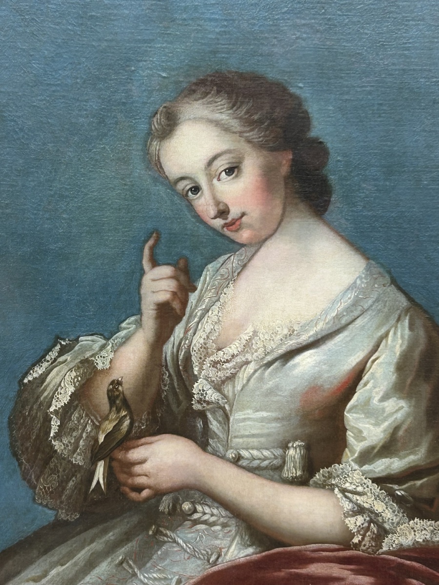 Portrait Of Jeanne-agnès Berthelot De Pléneuf (1698-1727), Marquise De Prie, Oil On Canvas, 18th Century-photo-3