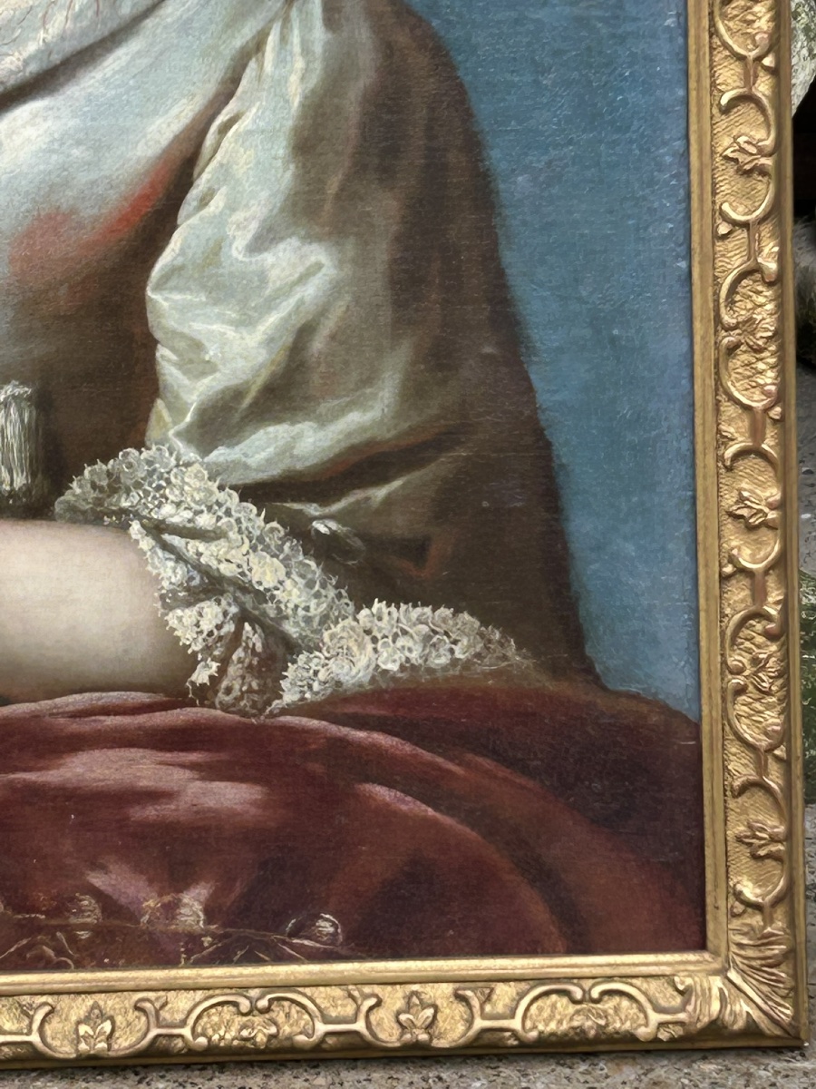 Portrait Of Jeanne-agnès Berthelot De Pléneuf (1698-1727), Marquise De Prie, Oil On Canvas, 18th Century-photo-3