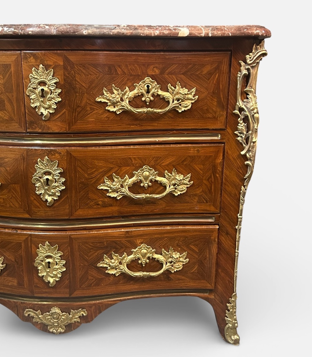 Commode d’entre deux en placage de bois de violette d’époque Louis XV - XVIIIème siècle.-photo-4