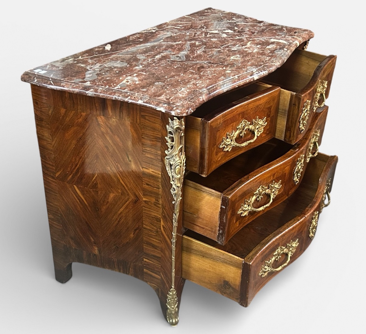 Commode d’entre deux en placage de bois de violette d’époque Louis XV - XVIIIème siècle.-photo-3