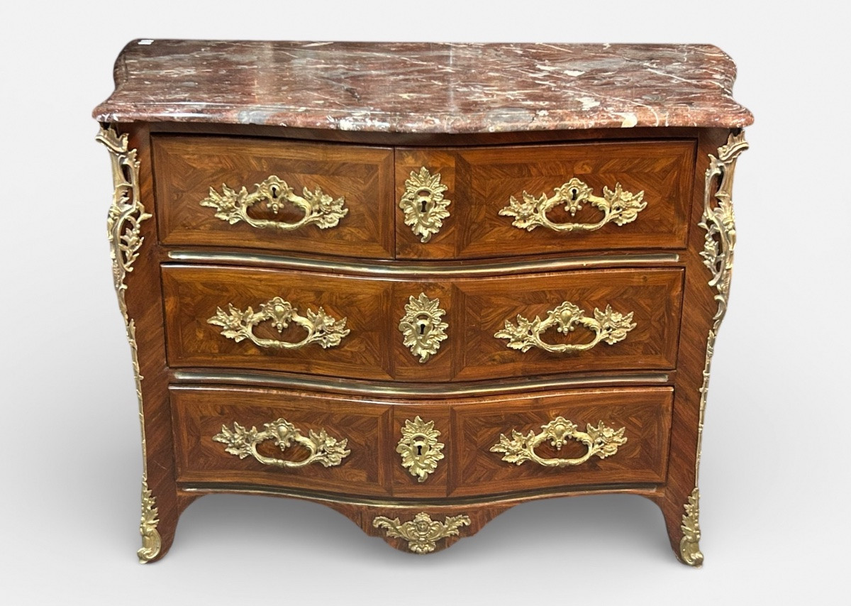 Commode d’entre deux en placage de bois de violette d’époque Louis XV - XVIIIème siècle.-photo-8