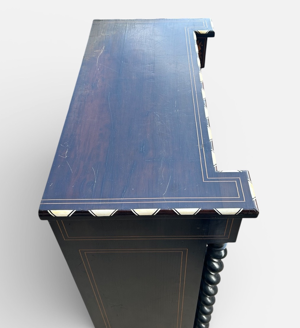 Buffet - A Piece Of Furniture At Waist Height Or Between Two Rooms, In Marquetry And Bone Veneer, Late 19th Century -photo-2