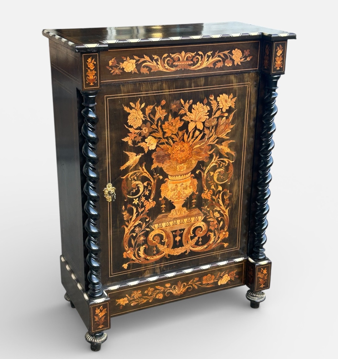 Buffet - A Piece Of Furniture At Waist Height Or Between Two Rooms, In Marquetry And Bone Veneer, Late 19th Century 