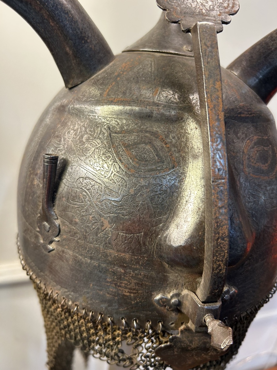 casque orientale Kulha Khud Persan tête de Div  - Turc - Qadjar - Iran - Perse XIXéme siècle-photo-3