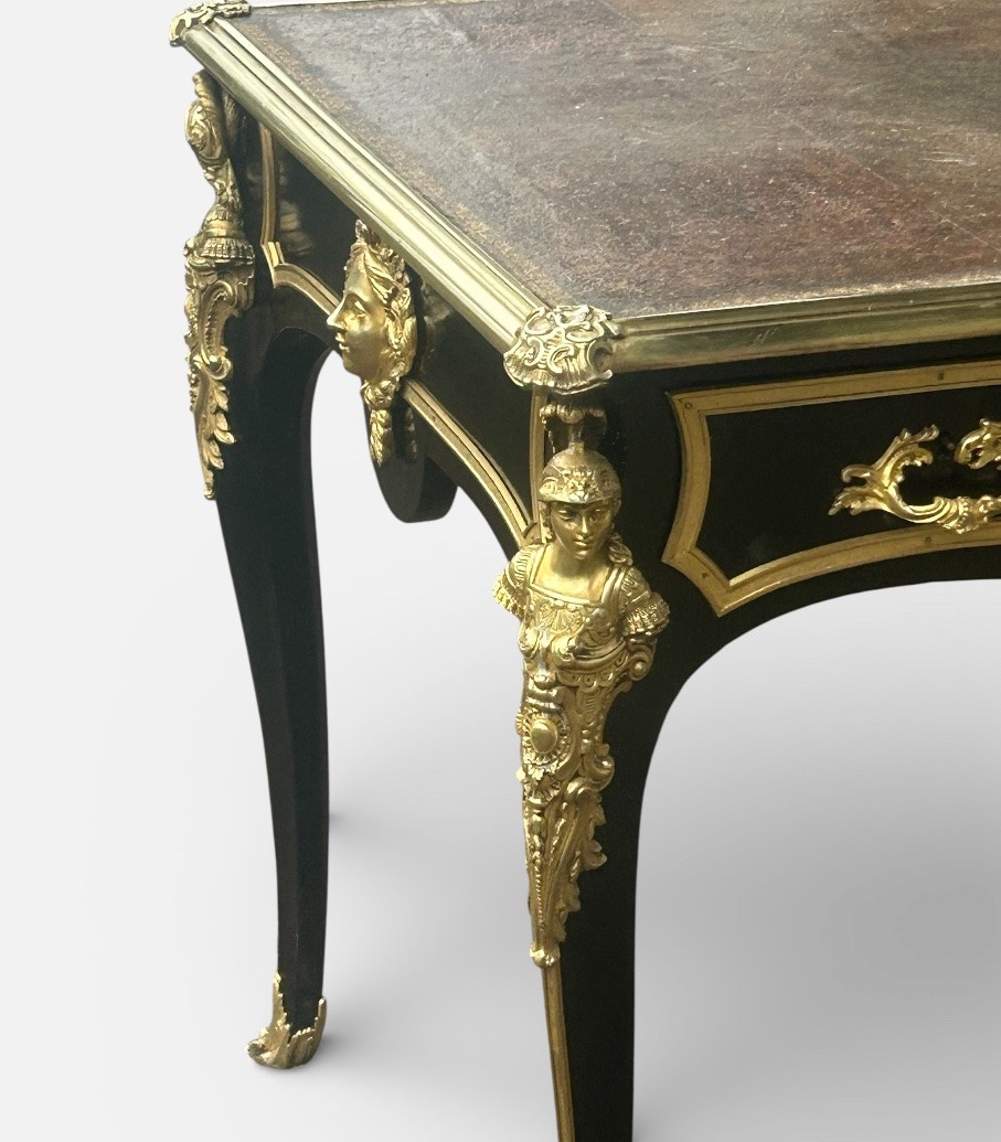  Louis XV Style Flat Desk, Black Lacquered, Napoleon III Period - L 132 Cm-photo-3