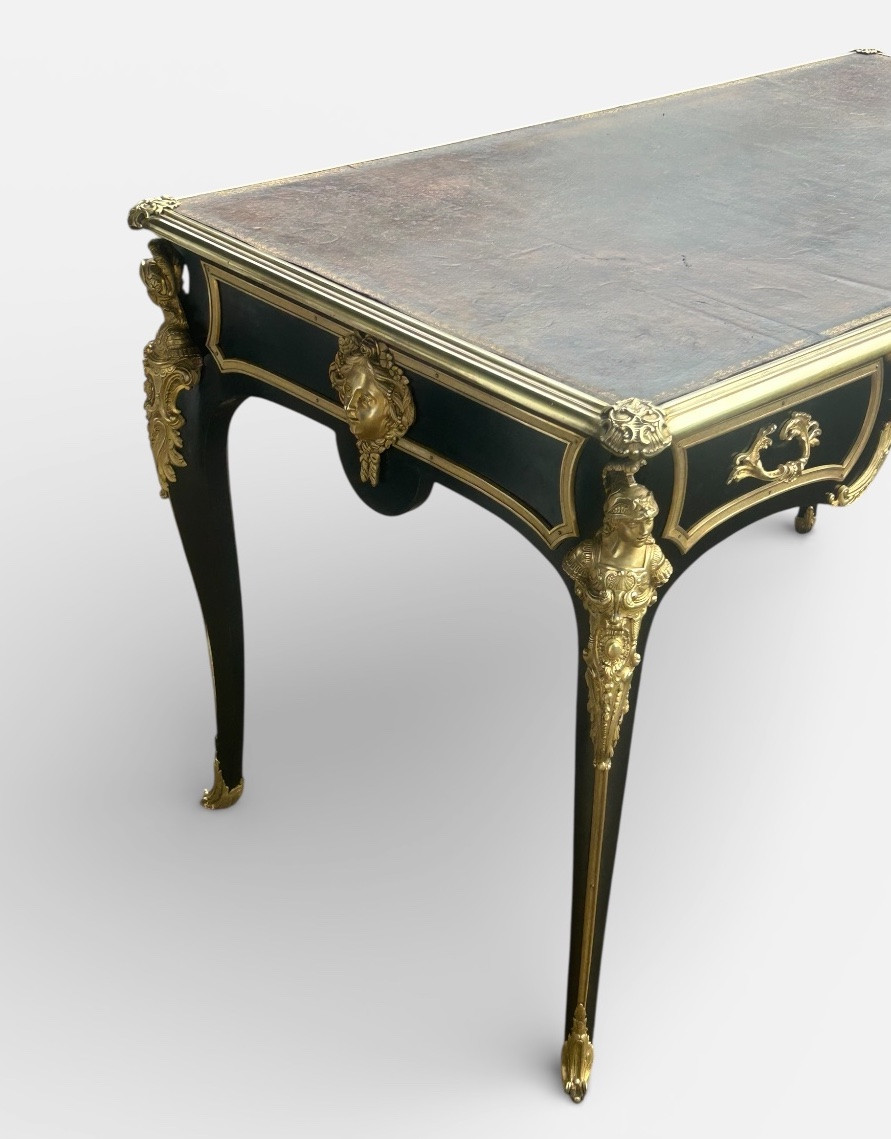  Louis XV Style Flat Desk, Black Lacquered, Napoleon III Period - L 132 Cm-photo-3