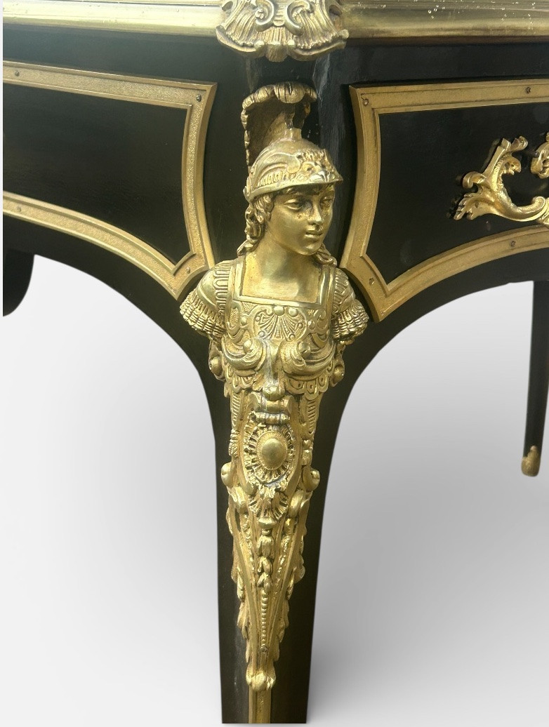  Louis XV Style Flat Desk, Black Lacquered, Napoleon III Period - L 132 Cm-photo-5