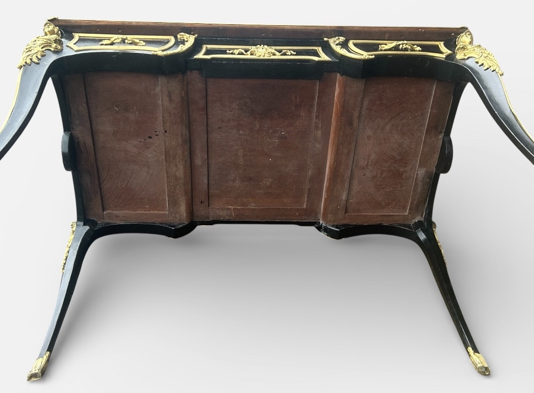  Louis XV Style Flat Desk, Black Lacquered, Napoleon III Period - L 132 Cm-photo-6