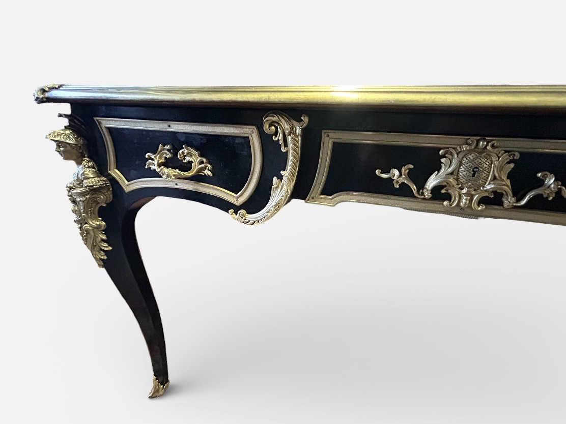  Louis XV Style Flat Desk, Black Lacquered, Napoleon III Period - L 132 Cm-photo-8