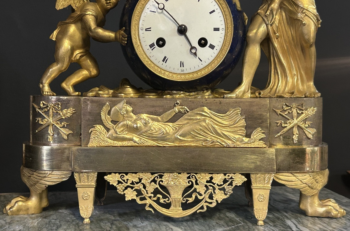 Rare pendule allégorique d’époque Empire l’amour qui déplace les cieux - bronze doré vers 1810-photo-2