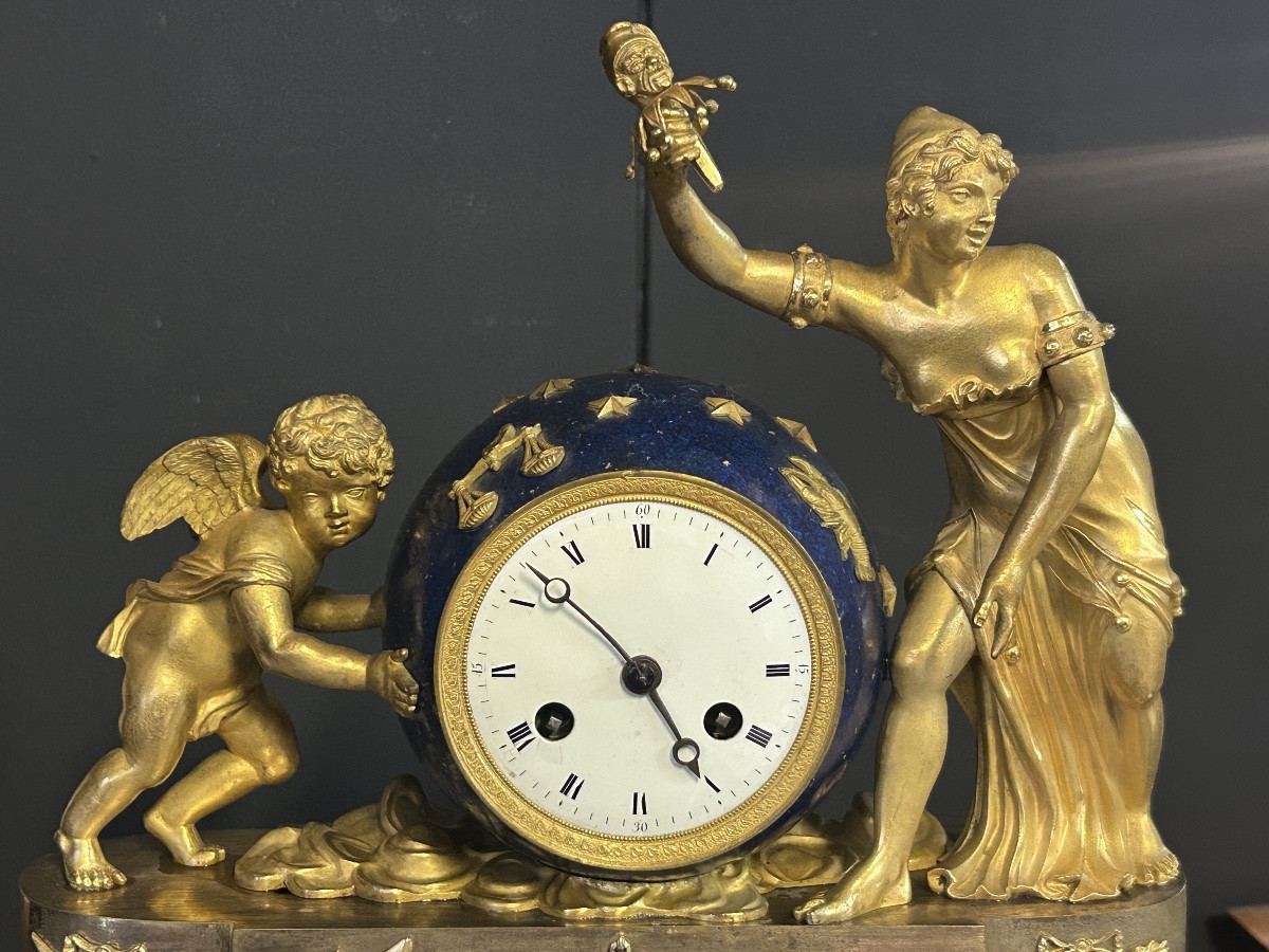 Rare pendule allégorique d’époque Empire l’amour qui déplace les cieux - bronze doré vers 1810-photo-3